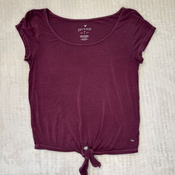 Free w/‎ $15 Purchase American Eagle Soft & Sexy Tie Front T-shirt Small Top - Picture 1 of 6
